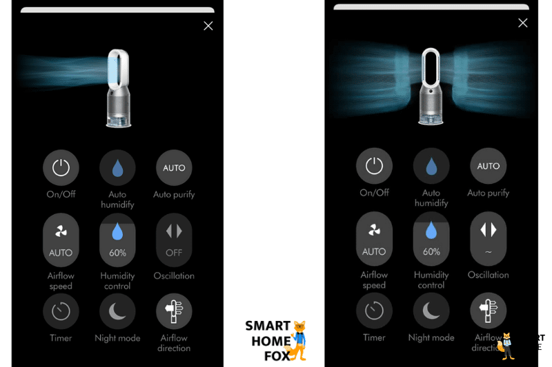 Управление очистителем воздуха Dyson показано в приложении Dyson Link.